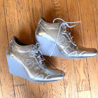 NO NAME Brand 'FLYER' Vintage Jogger Silver Lace Up Wedge Sneakers Sz 39/8US