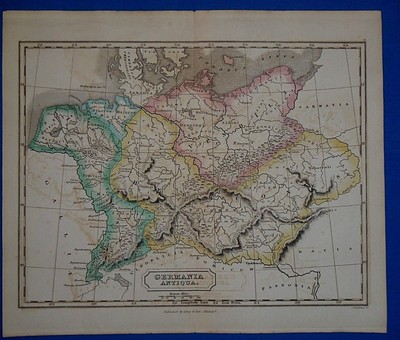 Antique 1838 Hand Colored Map of Ancient GERMANY - GERMANIA ~ Butler's