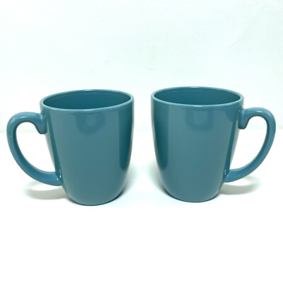 (2) Corelle Coordinates Stoneware Classic Cafe Coffee Cup Mugs - Turquoise