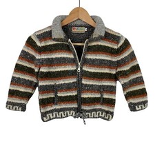 ECC Ecuadorian Clothing Company 4 Sweater Zip Up Wool Blend Cardigan Stripe FLAW