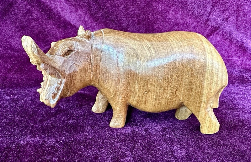 Kenyan Wood Hand Carved Hippopotamus Statue Figure Mouth Open 