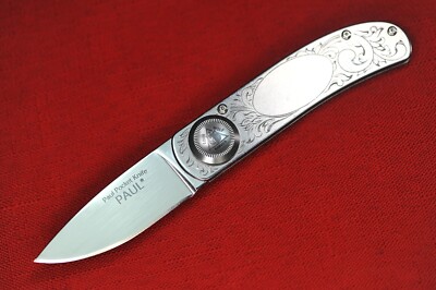 Lone Wolf Paul Pocket Knife Second Run, 154CM Blade, Engraved SS Handle