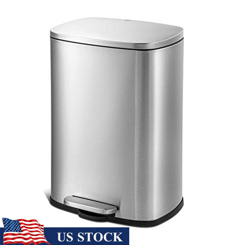 50L Heavy Duty Step Trash Can Stainless Steel Fingerprint Resistant Soft Close