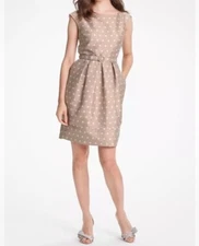 ELIZA J Polka Dot Satin Tulip BELTED MISSY DRESS  SIZE 4 TAUPE BEIGE