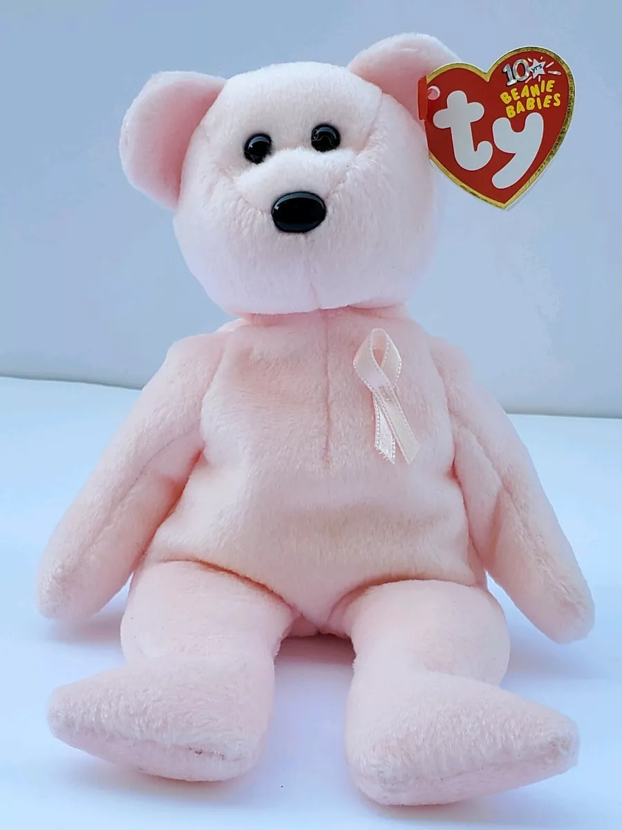 Ty Beanie Babies 2003 CURE Pink Ribbon Plush Bear dob 10 1 2003
