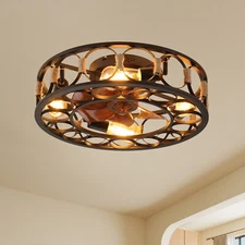20'' Low Profile Industrial Ceiling Fan Light Farmhouse 6 Speed Kit Caged Rustic