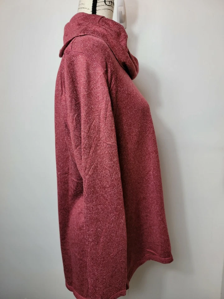 Isaac Mizrahi Live! Top SOHO Cuello Capucha Manga Larga Tejido Columpio - Rojo Jaspeado - LG Foto 3 de 4