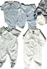 Bundle Baby Boys Clothing sz 3- 6 M - 2 One Piece w Feet, Outfit, 4 CK Drool Bib