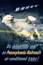 Pennsylvania Railroad Air-Conditioned Trains Poster Vintage 1950s Polar Bear Art