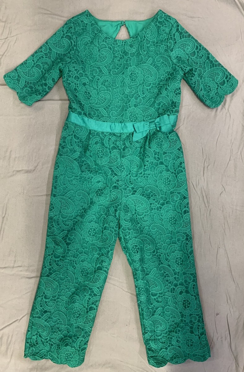 Janie and Jack Special Occasion Jumpsuit In Green Lace Sz