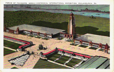 Postcard-Philadelphia PA.- Sesqui-Centennial Expo - Forum of Fathers Aerial view