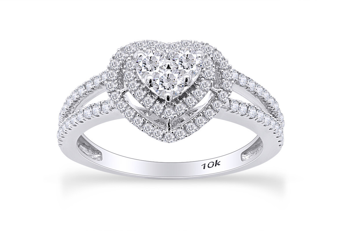 10k White Gold Diamond Infinity Heart Ring – Triple Heart Design, Size 6.75, US-Made