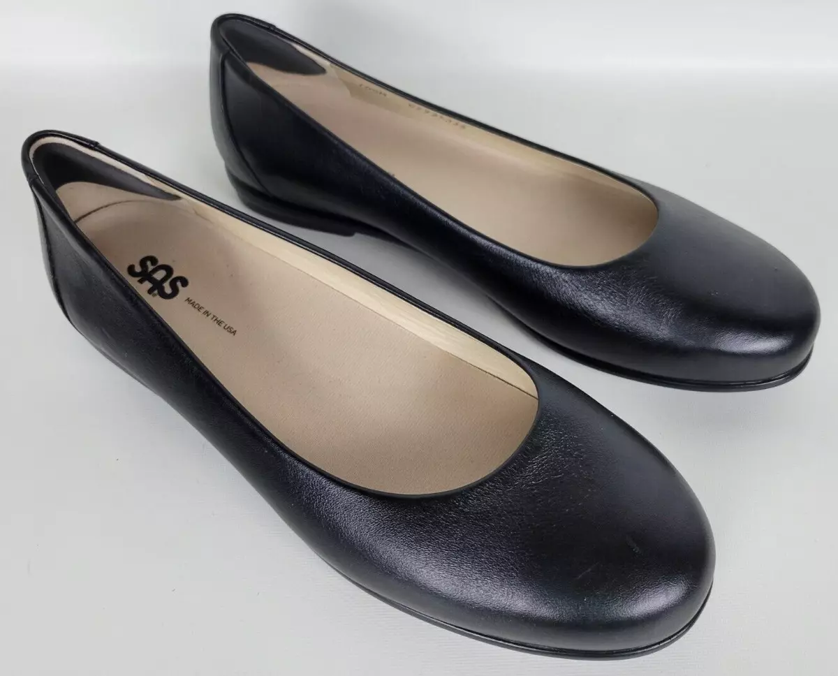 SAS Womens Scenic Ballet Flat Shoes Black Leather 10.5 M