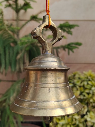 Collectible Old Original Brass Hindu Religious Worship Temple Roof Hanging Bell - Picture 7 of 8