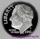 2002 S 90% Silver Roosevelt Dime Deep Cameo Gem Proof