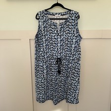 T by Talbots Sleeveless Knit Dress Size 2x Blue White Geometric Cotton Comfy