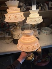 VTG Quoizel Hurricane Lamp Set 23” 20” Wall Sconce W Sticker 3 Way Abigail Adams