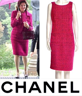 6K Chanel 2016 Queen Pink Blue Tweed logo Dress Jacket Top 36 38 40 4 6 8 S M