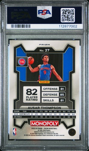Ausar Thompson 2023 Prizm Monopoly Rojo Iconos Patrón Novato PSA 10 GEMA MT RC #27 - Imagen 2 de 2