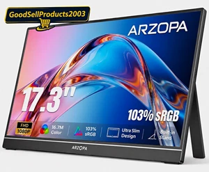 ARZOPA A1M 17.3in 1080p LCD Portable Monitor, Built-in Stand, HDMI