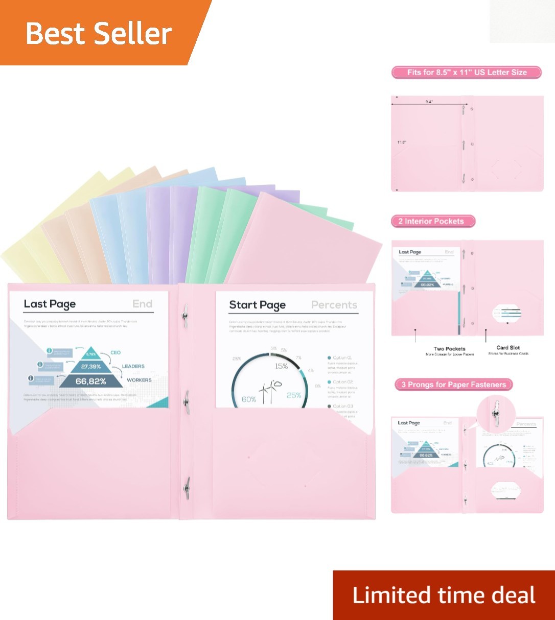 Durable PVC-Free Plastic Folders - 12 Pack, 2 Pockets, Ideal for School & Office