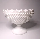 Vintage Fenton Large Scalloped Oval Hobnail Milk Glass Pedestal Bowl