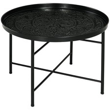 HOMCOM 24" Round Coffee Table with Hammered Tray Top, Vintage Metal Center Tab