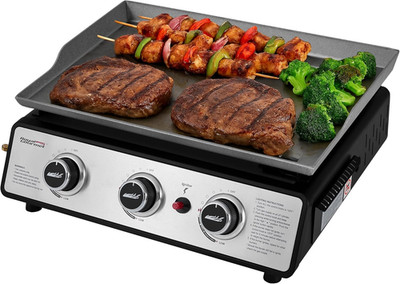 Portable 3-Burner Tabletop Gas Griddle 25,500 BTU for Camping & Tailgating