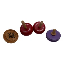 Vintage Wooden Spinning Top Toy Lot of 4