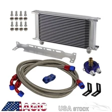 Universal AN10 19 Row Oil Cooler Kit W/ Bracket + Oil Filter Adapter Hose line 