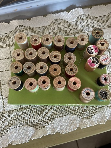 28 Vintage Wood Thread Spools-Different Sizes & Brands Crafts Sewing Antique