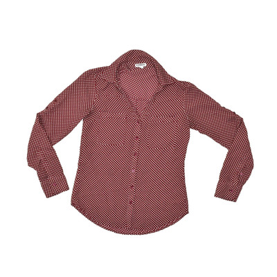 EXPRESS Women's Red Polka Dot Long Sleeve Button-Up Blouse Top XS Polyester