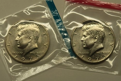 1973 P & D Uncirculated Kennedy Half Dollars in Mint Cello, Free Shipping