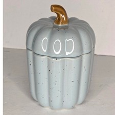 10 Strawberry Street Blue Speckled Ceramic Pumpkin Shaped Canister Jar Fall