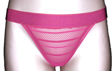 Victoria's Secret NWT Small Pink Lace Tanga Panty Sheer Spellout Floral Cute