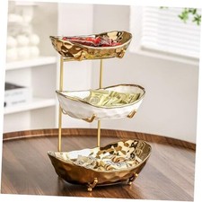 3-Tier Fruit Bowls for Kitchen Counter,Ceramic Bowl with Metal Stand,3 Gold