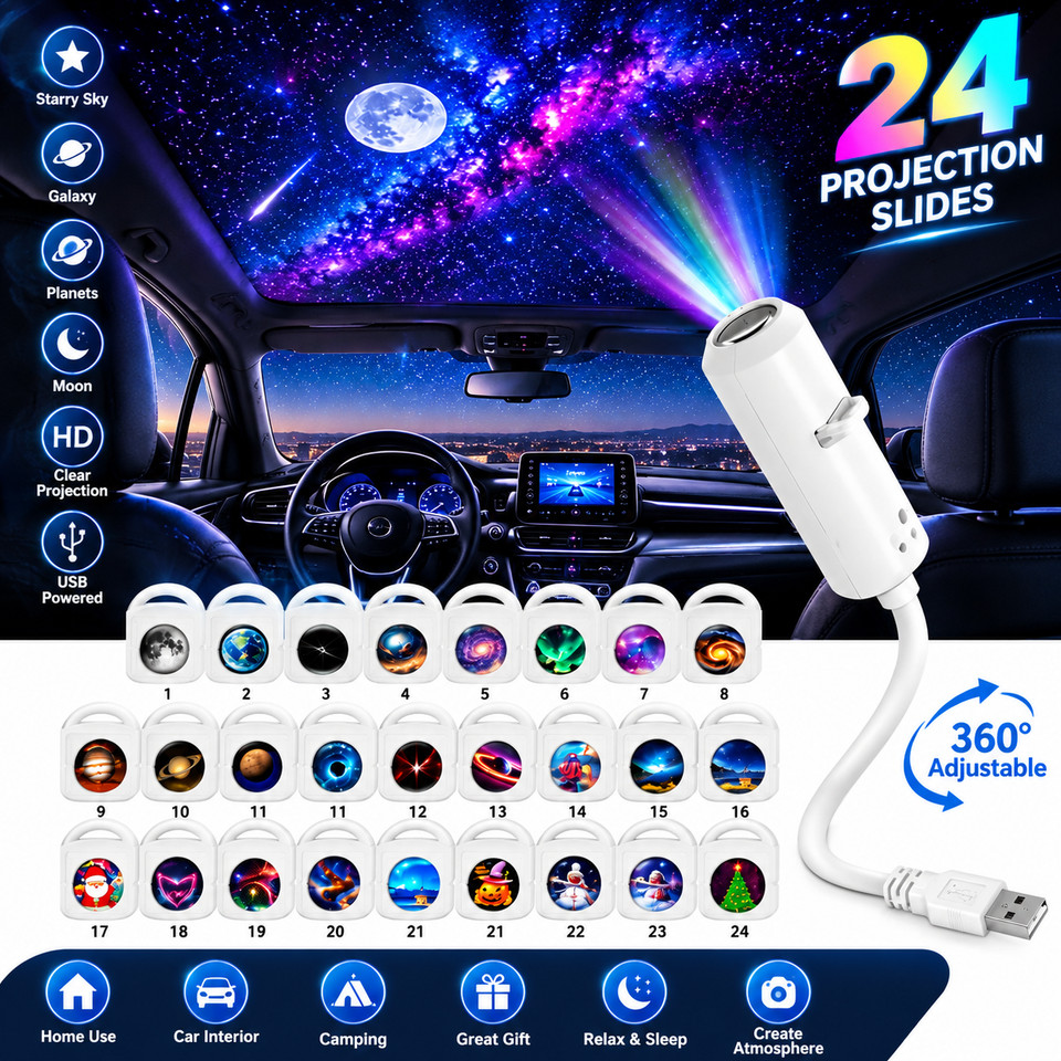 Plug and Play HD Star Projector Night Light, USB Galaxy Ocean Ceiling Projector