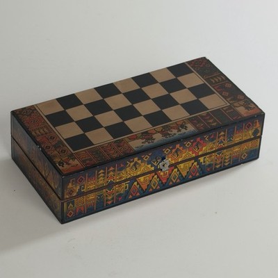 Vintage Aztecs Vs Conquistadors Chess Set Hand Painted Pieces Folding Wooden Box
