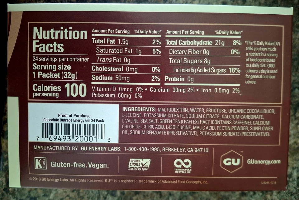 Chocolate Outrage Caffeinated GU Energy Gels 24 Count Box - Image 3 of 4