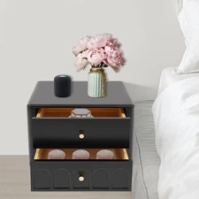 Black Retro Bedside Table End Table with 2 Drawers for Bedroom or Living Room US