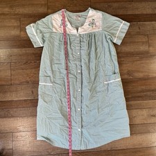 Anthony Richards Women's 1X House Dress White Green Stripe Button Front 341125