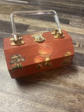 Vintage Groovy Decoupage Wooden Purse, 1960's, Mushroom With Octagon Shape 70  s