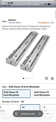 Gobrico 18-Inch Soft Close Full Extension Ball Bearing Drawer Cabinet Slides