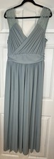 Sage Green Women's Formal V-Neck Ruched Maxi Dress Lace Sleeves Sz 10