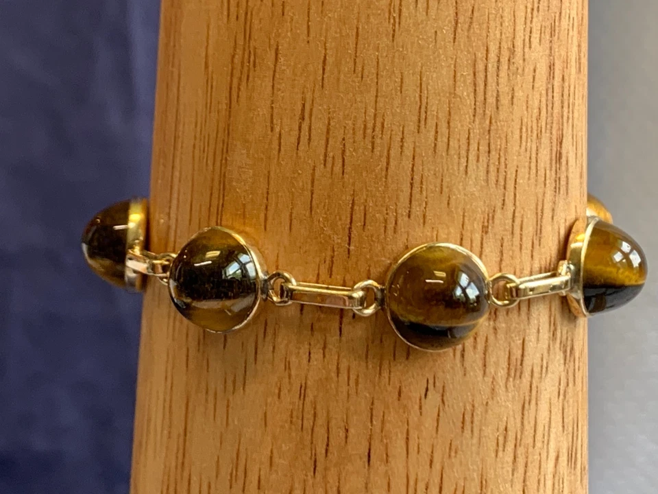 Antiguo Brazalete Ojo de Tigre Oro Amarillo 9K 15.7g Joyería Fina Cadena 6.75" *LEER* Foto 2 de 4