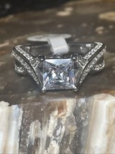 Cubic Zirconia And Sterling Silver Engagement Ring For Women Size 9