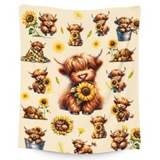Kids Throw Blankets, Highland Cow Blanket Gifts for Girls, Cow Gifts with Sun...