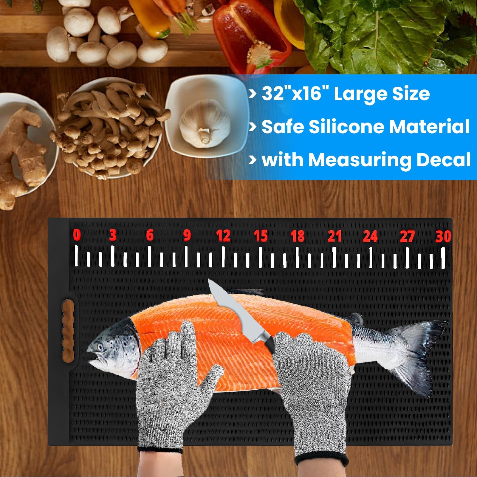 Fish Cleaning Mat, 32 inch Large Fish Fillet Mat with Ruler NonSlip Portable ...
