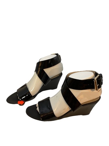 AGL LADIES SHOES 37 1/2 black patent strappy capsule heels sandals minimalist - Picture 5 of 13