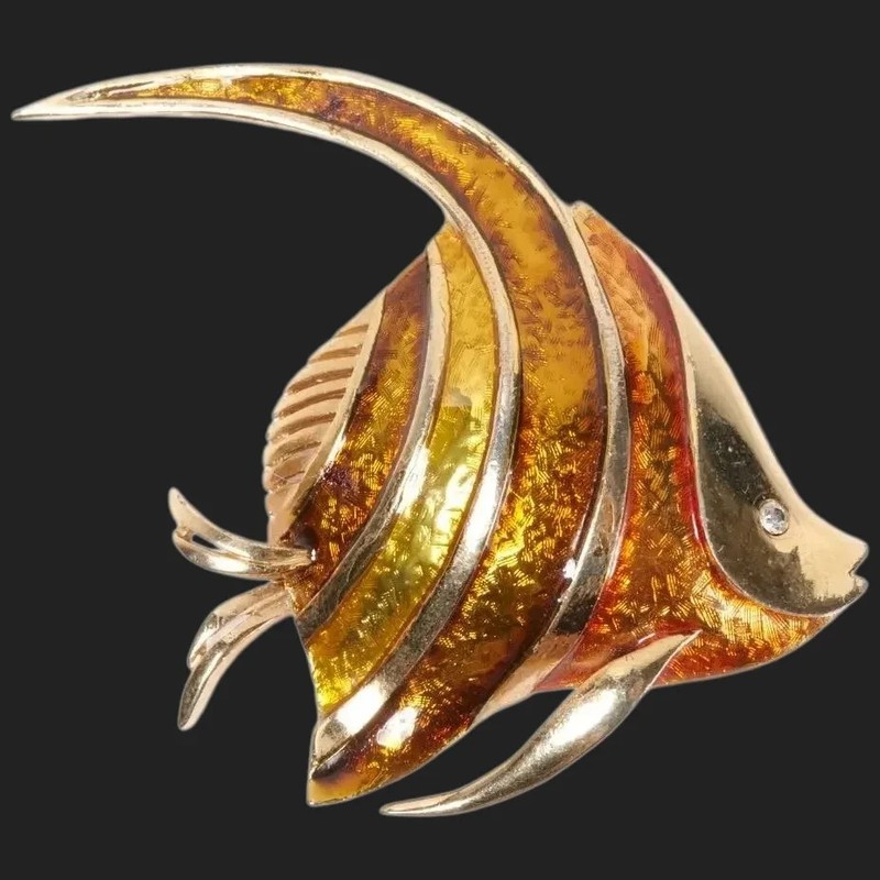 BOUCHER 2-Tone Gold/Bronze Metallic Enamel Tropical Angel Fish Pin